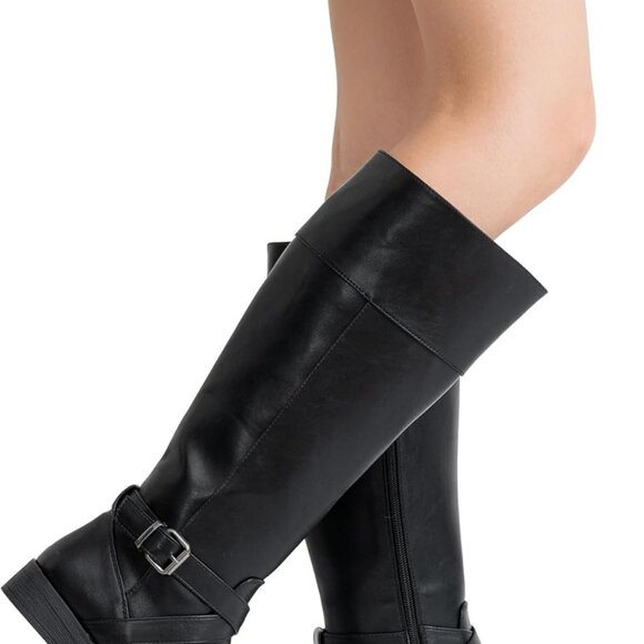 Women Black Knee High Riding Boots with Buckle and Zipper, Wide Calf, Size 8 - Picture 9 of 9